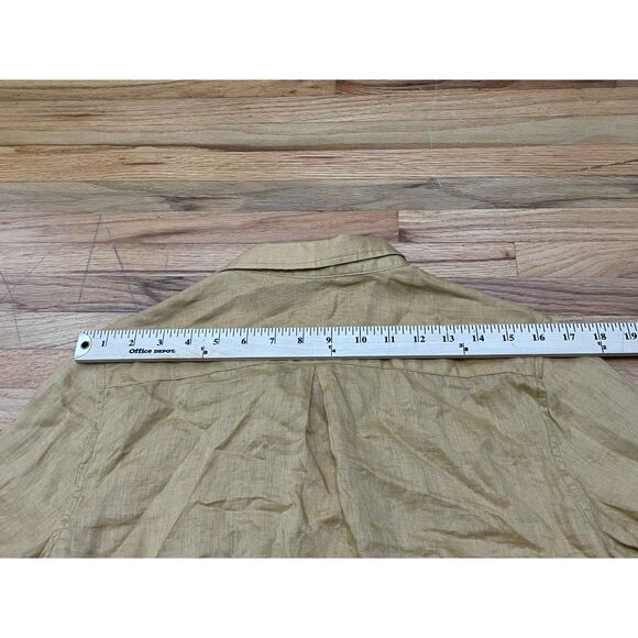 Garnet Hill Women's 12 Yellow Button-Up 100% Linen Shirt Casual Chic Boho Blouse - Picture 8 of 9